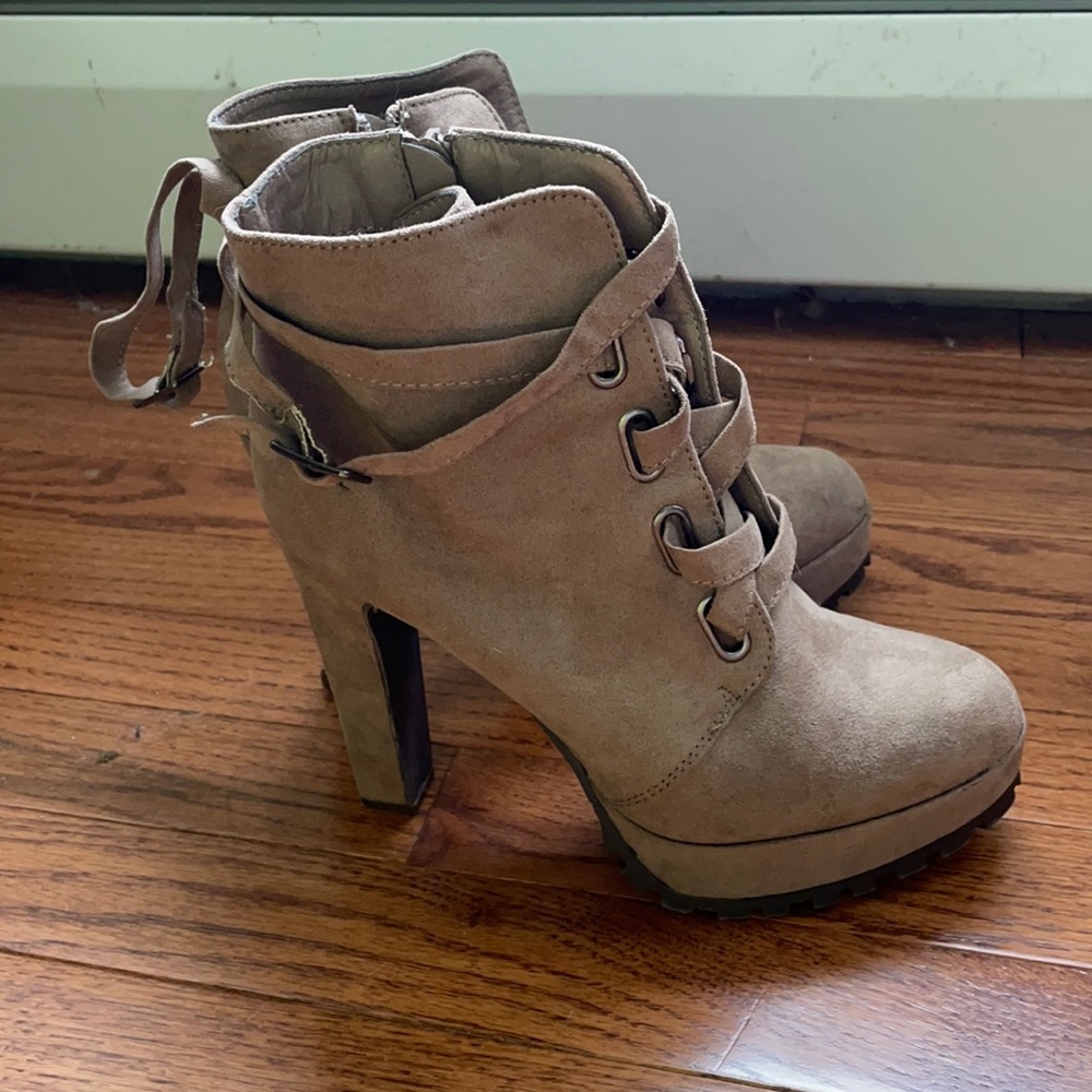 Tan Platform Heeled Booties